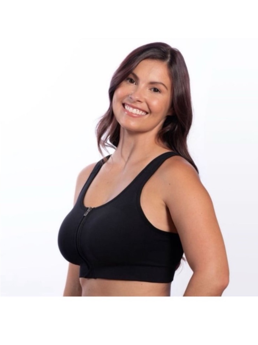 Prairie Wear Hugger VIDA Black Wireless Front-Zip Compression Bra Size Large